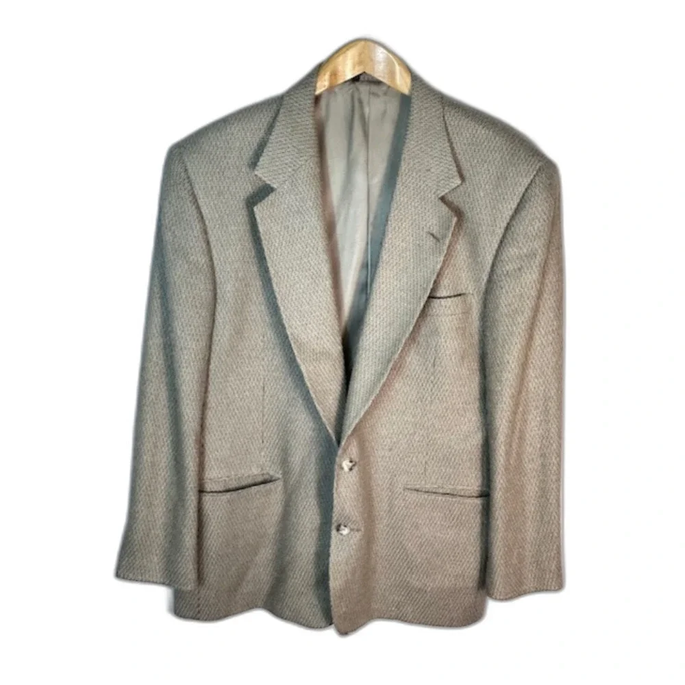 VTG 80s-90s Lavin Paris Men's Designer Beige Tan Texture Weave Suit Jacket Sz 45